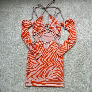Pretty Little Thing orange/tan cut out dress size 4